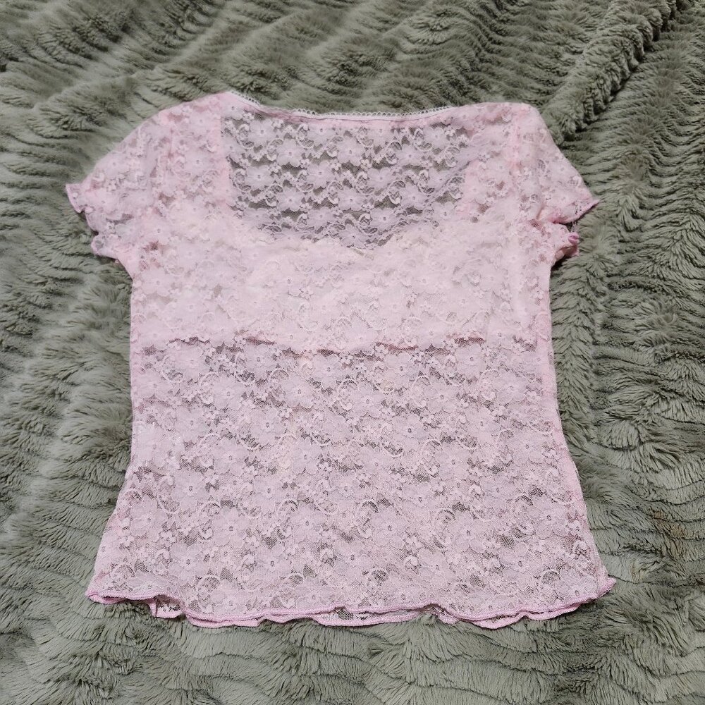 Delicate Pink Lace Tee - Picture 3 of 4